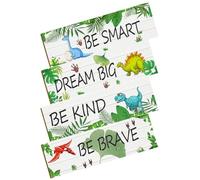 BESTOMZ Wooden Dinosaur Wall Decor Easy Installation Inspirational Wall Signs with Hanging Hook 4pcs in Cute Cartoon Style for Bedroom Nursery