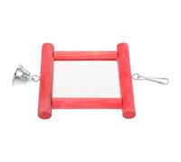 BESTOMZ Wooden Parrot Mirror with Bell, Hanging Bird Molar for Cockatiels, Bite-resisting Bird Mirror for Cage, Red Parrot Accessory Suitable for Foraging and Play
