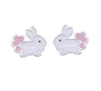 BESTonZON 1 Pair Blossom Bunny Earrings for Women, Small Cute Drop Oil Flower Design, Lightweight Easter Jewelry for