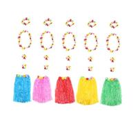 BESTonZON 1 set Hawaiian Grass Skirt Set Tropical Costume with Flower Leis for Luau Parties Beach Events and Themed Celebrations Hawaiian Party Props for Women