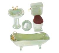 BESTonZON 1 Set Miniature Dollhouse Bathroom Set Ceramic Washbasin Bathtub and Shower Room Props Light Green for Decorative Playtime and Vibrant Room Accents
