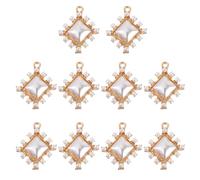 BESTonZON 10pcs Alloy Pearl Pendant Charms Set with Square and Single for DIY Hair Accessories and Jewelry Making Supplies in Gold Tone