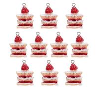 BESTonZON 10pcs Resin Strawberry Cake Keychain Charms, Multi-layer Strawberry Cream Dessert Pendants with Gold Ring, Cute 3D Fruit Jewelry Accessories for DIY Necklace Bracelet Craft
