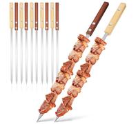 BESTonZON 12 Pcs Turkish Skewers with Wooden Handles Stainless Steel Kabob skewers, Metal Stainless Steel BBQ Skewer with Wooden Handle for Grilling