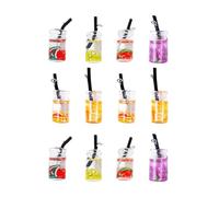 BESTonZON 12Pcs Colorful Resin Mini Fruit Drink Bottle Pendants for DIY Jewelry Making, Creative Mini Cup Charms Suitable for Keychains and Earrings, Random Mixed Colors for Craft Decoration