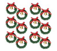 BESTonZON 12pcs Mini Bell Wreath Christmas Decoration Wreath Bow Bells for Indoor Use for Dollhouse Miniature Garland Xmas Tree Hanging Ornaments