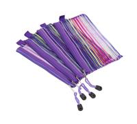BESTonZON 12Pcs Nylon Mesh Pouch Rainbow Stripes Zipper Bag for Pens | Purple Cosmetic Organizer, Holds Small Items, Travel Accessory, Office Supplies, Keeps Things Clean, 23.5x12cm Size