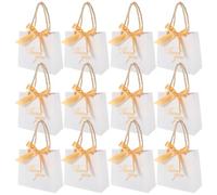 BESTonZON 12pcs White Wedding Goodies Bags with Ribbon Handles, Delicate Paper Treat Bags for Candy and Small Treats, for Wedding Party Or Banquet Favour Packaging