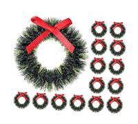 BESTonZON 15pcs Mini Dollhouse Christmas Wreath Realistic Artificial Hanging Garland with Bow for Dollhouse Doors and Holiday Dioramas Festive Miniature Xmas Decorations