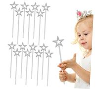 BESTonZON 15pcs Star Fairy Wands Plastic Costume Props for Birthday Party Dress-up Cosplay Accessories Safe Smooth Surface Silver Electroplated Sticks