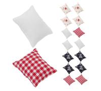 BESTonZON 16pcs Scale Miniature Dollhouse Pillows Realistic Tiny Sofa Cushions in White Blue Floral and Red Plaid Lightweight Mini Pillows for Dollhouse Decor and DIY Craft