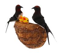BESTonZON 1set Artificial Swallow Bird Nest Decor Realistic Wall Ornament for Garden Rustic Outdoor Design Includes Closed-wing Swallows Nest Birds Adhesive