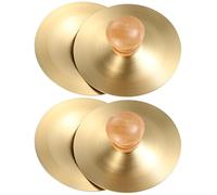 BESTonZON 2 Pairs Copper Finger Cymbals with Wooden Handle Percussion Instrument for Boys and Rhythm Training Musical Development