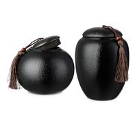 BESTonZON 2 Pcs Ceramic Tea Tin Canisters with Sealed Lids Vintage Chinese Style Black Airtight Storage Jars for Spices Coffee Beans Party and Hotel Use