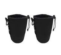 BESTonZON 2 Pcs Neoprene Lens Pouch Drawstring Case for Mirrorless Lenses | Black Soft Shell, Adjustable Opening with Hooks and Carabiner, Compact Belt Carry for Field Shooting