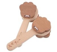 BESTonZON 2 Pcs Wooden Hand Clappers with Long Handle Solid Wood Castanet Percussion Instruments for Musical for Rhythm Learning and Sensory Development Safe and Birthday Party Favors