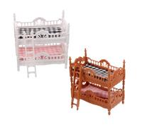 BESTonZON 2 Sets Miniature Dollhouse Bunk Beds Brown White Realistic Bedroom Furniture Accessories for Role Play Enhances Imaginative Storytelling and Family Interaction