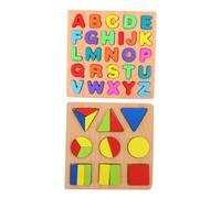 BESTonZON 2 Sets Wooden Alphabet and Educational Early Learning for Montessori Shape Matching Game with Bright Colors for Fine Motor Skill Development and Logical Thinking