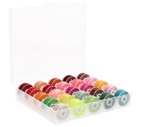 BESTonZON 25Pcs Prewound Shuttle Bobbins with Thread Spools Sewing Kit for Household Mini Sewing Machines Storage Box with 25 Warm Color Polyester Threads