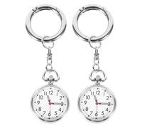 BESTonZON 2pc Keychain Pocket Watch for Nurses with Big Numbers, Small and Portable Stainless Steel and Glass Design, Elegant Silver Style, Holiday Gift for School and Use