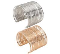 BESTonZON 2Pcs Adjustable Metal Arm Cuff and Silver Wire Wrist Chain Set, Punk Style Wide Open Bangle Bracelet for Women, Trendy Charming Wrist Jewelry for Casual and Party Wear