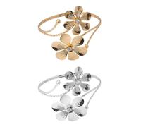 BESTonZON 2pcs Adjustable Metal Flower Rhinestone Upper Arm Cuff Bracelets Set, Open Coil Wrap Bangle for Women, Gold and Silver Tone Armband Jewelry for Special Occasions
