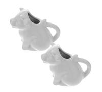 BESTonZON 2pcs Animal Shape Milk Jug Ceramic Creamer with Handle Pig Shaped Syrup Server for Coffee Tea Small Porcelain Sauce Cup Pourer for Kitchen Dining Room Tableware White