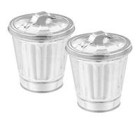 BESTonZON 2pcs Desktop Wastebasket Storage Pot Galvanized Iron Multi-purpose Silver Simple Decorative Well Constructed Trash Container for Office and Dining Room