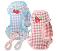 BESTonZON 2pcs Detachable Dog Harness Backpack Set for Small Dogs Medium Size Blue Cherry Pink Strawberry Suitable for Outdoor Training and Walking