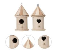 BESTonZON 2Pcs DIY Wooden Bird Nest Pendant with Heart Round Door Natural Roof Garden Nest Ornament Outdoor Hanging Birdhouse for Garden Birds Bed Decoration