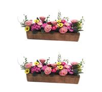 BESTonZON 2pcs Doll House Wooden Potted Flower Plant Mini Bonsai Craft Decor Miniatures Artificial Succulent Pot Fairy Gardens Miniature Wooden Flower Pot Dining Table Window Box