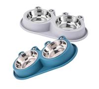 BESTonZON 2pcs Elevated Double Pet Bowls Non-slip Base Stainless Steel Puppy Food and Water Dishes Frog Shape Anti-ant Cats Indoor Outdoor Use