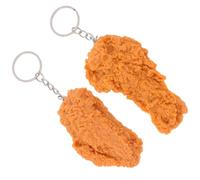 BESTonZON 2Pcs Fried Chicken Keychain Set - Realistic Cooked Chicken Leg and Wing Key Rings - PVC Food Keyring Accessories for Backpack and Bag Decor