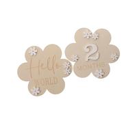 BESTonZON 2pcs Milestone Flowers Newborn Toy Signs Toys for Infants Toys Emblems Milesstone Welcome to Our Shower Sign Shower Centerpieces Wooden Beige