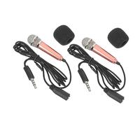 BESTonZON 2pcs Mini Microphones for Singing Home Karaoke with Earphone Handsheld Mics Portable Gold Set for Phone Recording and Party Use