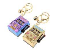 BESTonZON 2pcs Mini Slot Machine Keychain Lucky Slot Machine Keyring Bank Fun Toy for Birthday Cake Topper Decor Theme Party Favor Novelty Keyrings