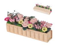 BESTonZON 2Pcs Miniature Long Wooden Flower Pot Dollhouse Accessory, Realistic Small Plant Box with Clay Petals for 1:12 Scale Dollhouse Garden Decor, Fairy Balcony Model 5.5 cm