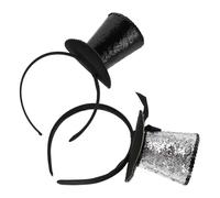 BESTonZON 2Pcs Party Top Hat Headband Set with Silver and Black Sequin Bows, 1920S Mini Fascinator Hair Hoop for Birthday, Christmas, Cosplay, and Gothic Costume Accessories