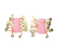 BESTonZON 2Pcs Pink Belly Dancer Chain Ankle Bells for Women - Traditional Dance Foot Anklets with Tassel Coins - Rhythmic Jingle Costume for Belly Dance Performance