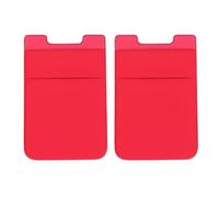 BESTonZON 2pcs Red Adhesive Phone Card Holder with Double Layer Pu and PVC Material, Self Adhesive Backing, No Sticky Residue, Mobile Phone Pocket for Carrying Credit Cards