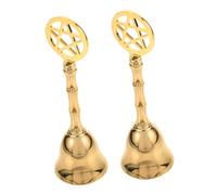 BESTonZON 2pcs Ritual Handheld Brass Bells for Prayer Pentagram Altar Hand Percussion Instruments Small Hand Bells for Home Decoration