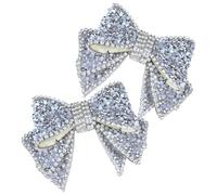 BESTonZON 2pcs Silver Resin Shoe Embellishments with Rhinestone Bowknot Design Attachable Shoe Charm Decor for Women for Wedding and Dinner Party Accessories