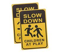 BESTonZON 2pcs Slow Down At Play Signs Safety Warning Signs for Streets Lawns Neighborhoods Caution Alerts Outdoor Safety Markers