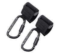 BESTonZON 2pcs Stroller Hanger Bag Hanging Hooks Black Thick Flat Locking Clips for Baby Pram Nursery Accessories, Heavy Duty Front Mount No Drilling Pushchair Hooks for Shopping Bags