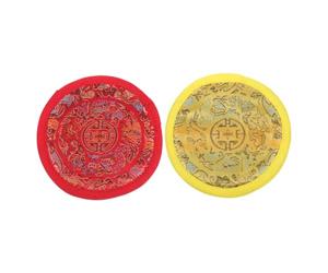 BESTonZON 2pcs Tibetan Singing Bowl Mats Handmade Nepalese Brocade Cushions 14cm Yellow Red Buddhist Sound Bowl Pads for Meditation and Healing