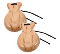BESTonZON 2pcs Wooden Spanish Castanets Traditional Hand Percussion Finger Castanets Music Instrument for Beginners and Rustic Natural Color Souvenir for Home Classroom and Music Therapy