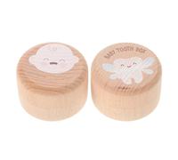 BESTonZON 2pcs Wooden Tooth Keepsake Box Fine Craftsmanship Teeth Storage Container for Boys and Elegant Round Design Under Pillow
