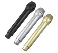 BESTonZON 3 Pcs Fake Microphones Plastic Simulation Prop Mics for Birthday Party Karaoke Dance Shows Stage Performance with Black Gold Silver Colors