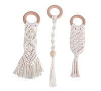 BESTonZON 3 Pcs Hand-Woven Cotton Rope Teethers for Babies, Natural Beech Wood Grinding Rods, Safe Chewing Toys for Infant Teething Relief and Sensory Development