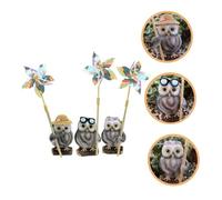 BESTonZON 3 Sets Owl Garden Windmill Outdoor Rotatable Pinwheel Stakes for Lawn Decoration Durable Resin Craft with Detailed Design Fun Landscape Ornament for Park and Patio